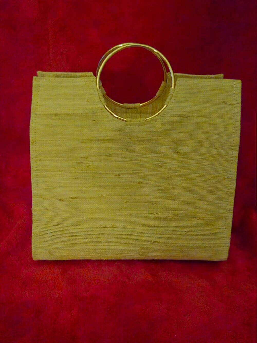 Shebobo JoJo Structured Raffia Palm Fibers Tan Tote w/Gold Metal Ring Handles